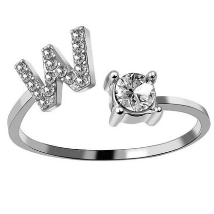 Ring Met Letter - Ring Met Steen - Letter Ring - Ring Letter - Initial Ring - Zilver 925 Letter W - Cadeautje voor haar
