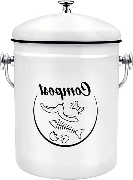 Compostbak Keuken - GFT Bak Binnen - Voedselafval Verzamelen - Roestbestendig Metaal - 5 Liter - Wit