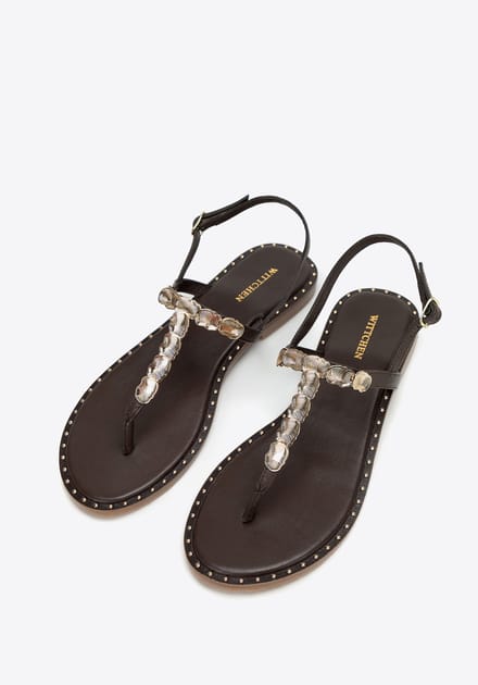 Wittchen Dames sandalen van echt leer met versieringen, bruin