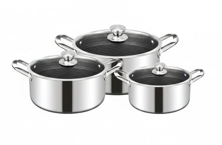 Cheffinger Pannenset met Deksel - 20/24/28cm - RVS - Honingraat - Inductie - Braadpan
