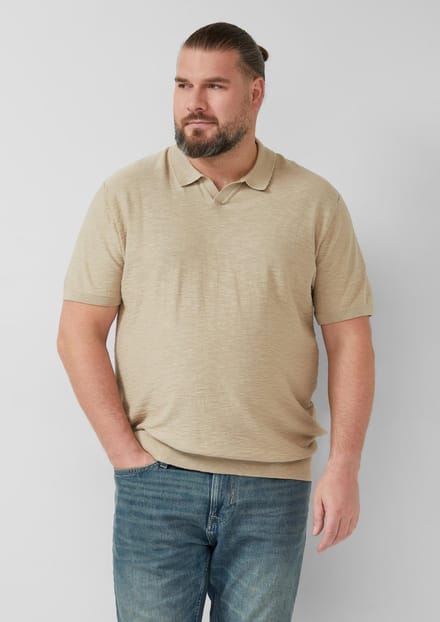 s.Oliver - male - Gebreid poloshirt met vlamgarenstructuur