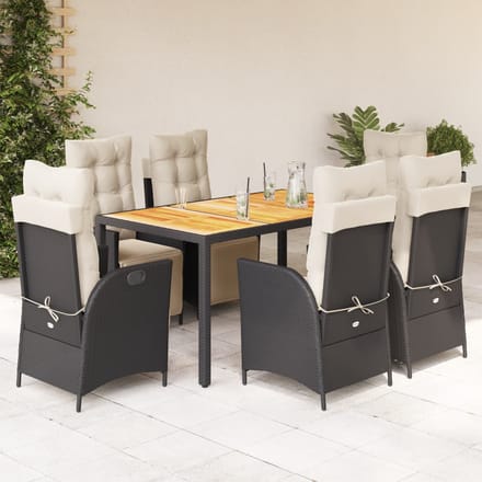vidaXL - 7-delige - Tuinset - met - kussens - poly - rattan - zwart