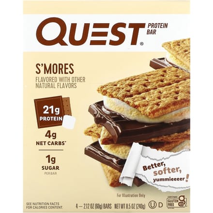 Quest Nutrition, Eiwitreep, S'mores, 4 repen, 60 g (2,12 oz) elk