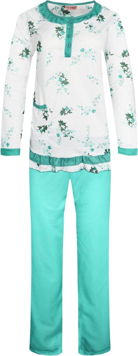 Dames pyjama gebloemd turqoise XXL