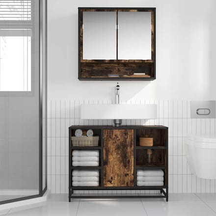 vidaXL - Wastafelkast - 80x33x60 - cm - bewerkt - hout - gerookt - eikenkleurig