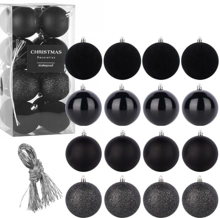 Kerstballen Set Onbreekbaar Zwart 6 cm 16 stuks - Kerstdecoratie