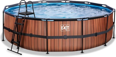 EXIT Wood Frame Zwembad ø488 - Opzetzwembad - met Filterpomp - Rond - Bruin
