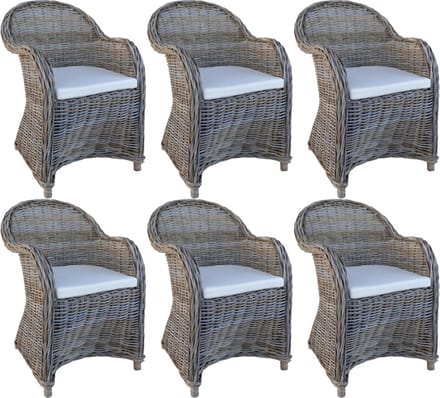 Decomeubel - Rotan Stoel Kubu Grey met wit Kussen - set van 6 stoelen