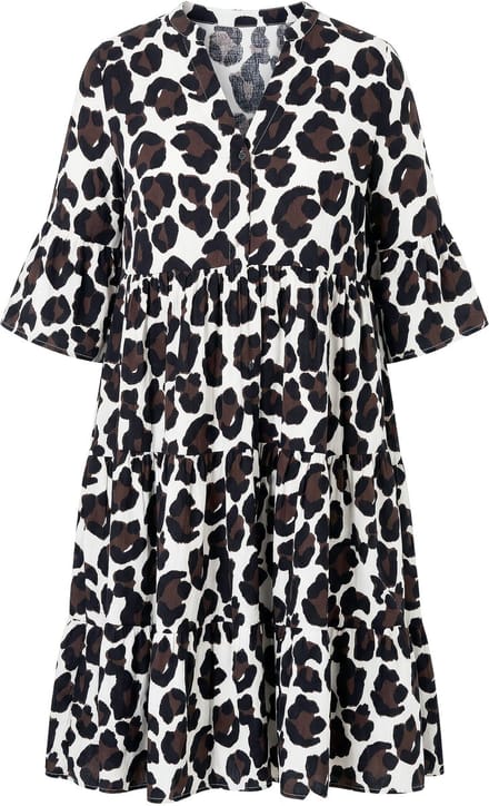 Studio Untold - Dames - Maxi-jurk A-lijn mousseline luipaardprint volants - Roomwit - Maat 42+