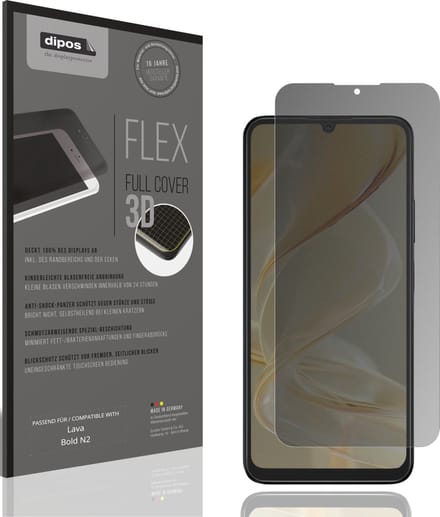 dipos FLEX – Matte Privacy Screenprotector geschikt voor Lava Bold N2 | Volledige Schermbescherming | Case-Friendly