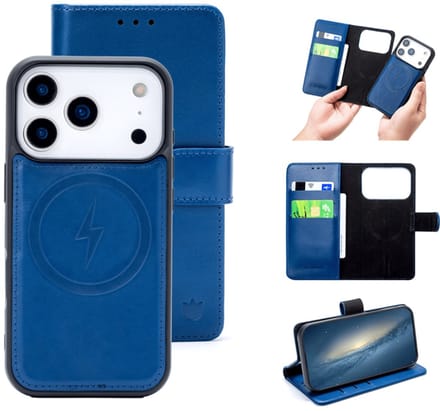 Cityhoesje 2-in-1 Bookcase voor iPhone 17 Pro â“ Echt Leren - Blauw