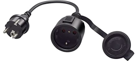 Verlengkabel Schuko 16A 250V - 2-Pin Veiligheidsstekker - 0,3 m Zwart