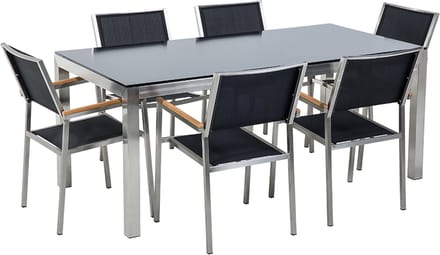 GROSSETO - Tuinset voor 6 - Zwart - Veiligheidsglas