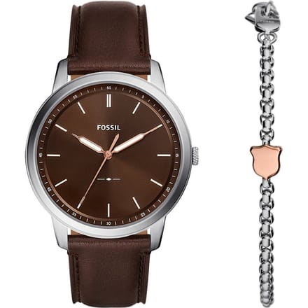 Fossil Minimalist FS6019SET Horloge - Leer - Bruin - Ø 44 mm