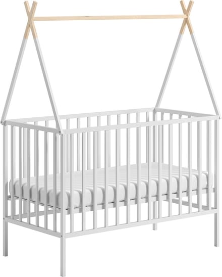 ATB Baby Bed - Beukenhout - Verstelbaar - Inclusief Matras - Wit- 120 x 60 CM