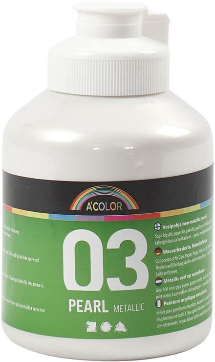 Acrylverf Metallic, metallic, wit, 500 ml/ 1 fles