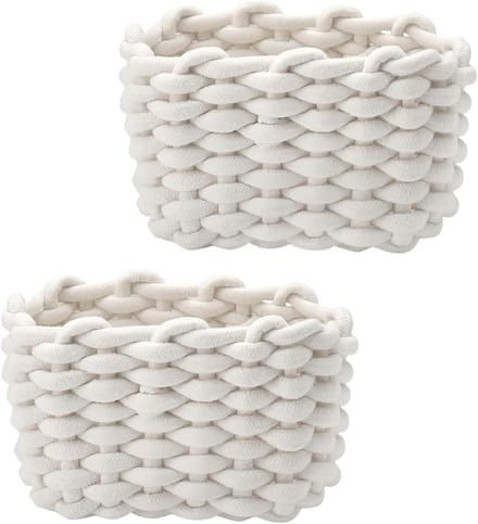 Set van 2 Opbergmanden van Katoen - Ideaal voor Babyspullen, Speelgoed en Kinderkamer Decoratie (Wit)