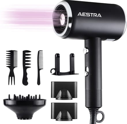 Föhn met Diffuser - Aestra - 1800W - Föhnborstel - Haardroger - 3 Opzetstukken - Ionische Functie - Zwart