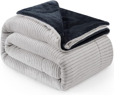 Luxe Fleece deken - Plaid 150x200cm - Triple Layer - Dubbelzijdig Grijs/Petrol