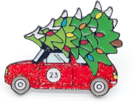 Pin ''christmas car'' red, kerst, kerstboom, broche, kledingspeld