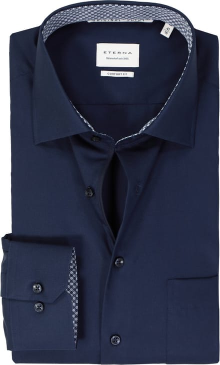 ETERNA comfort fit overhemd - popeline - donkerblauw - Strijkvrij - Boordmaat: 41