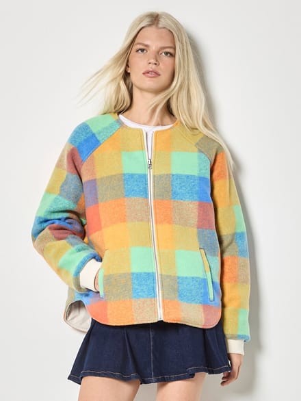 Omkeerbaar geruit fleece gewatteerd jack