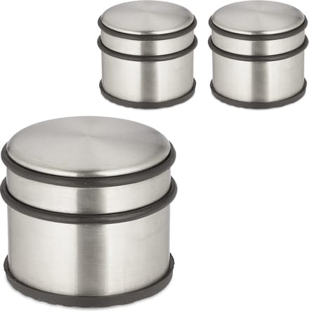 deurstopper rvs - set van 3 - antislip - 7,5 x 9 cm - zilver-zwart