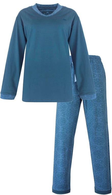 Medaillon Dames Pyjama - Lange Mouwen - Petrol Blauw - Maat S