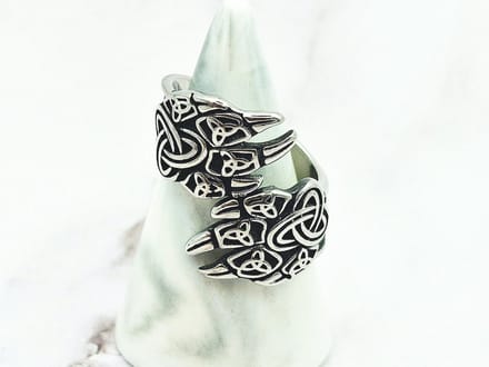 Mei's - Viking Trinity Paws - ring heren - wolf - RVS zilver - ringmaat 61 mm
