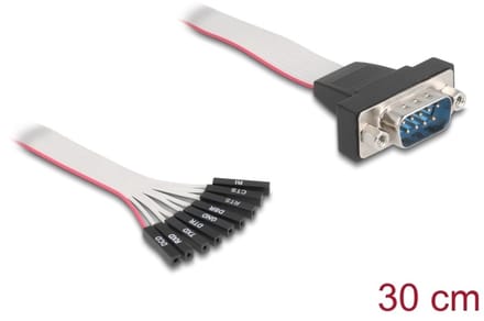 Delock Flat Ribbon Cable RS-232 with 9 x pin header female to D-Sub 9 pin male with nuts 30 cm