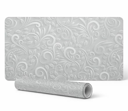 Moderne vinyl bureauonderlegger met elegant bladmotief, 90x45 cm