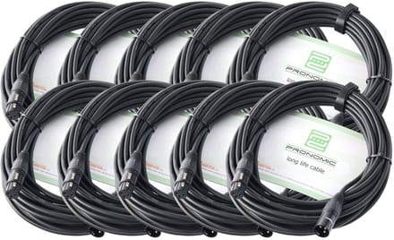Microfoonkabel set van 10 - 10 meter XLR naar XLR, handgesoldeerd en sterk, zwart