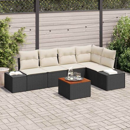 vidaXL - Tuinbank - Set - 6 - st - Zwart - poly - rattan