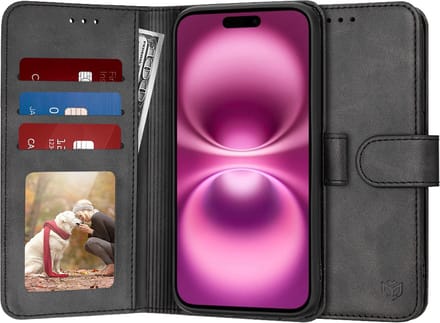 Hoesje geschikt voor Apple iPhone 16 Plus - Techsuit Diary Book Wallet Case - Zwart