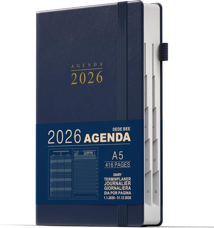 Kalender 2026 - Agenda Planner - Dagelijkse Planning - Meertalig Overzicht - A5 Formaat - Blauw
