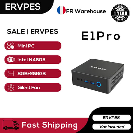 ERVPES E1PRO Mini Computer Intel Celeron N4505 8GB DDR4 256GB SSD M.2 Drievoudig Schermweergave Stille Ventilator WiFi5 Bluetooth5.0 Windows11 Pro Mini PC Kantoor Thuis