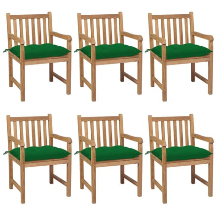 vidaXL - Tuinstoelen - 6 - st - met - groene - kussens - massief - teakhout