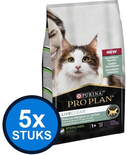 5x Pro Plan - Live Clear Sterilised Kalkoen - Kattenvoer Droogvoer - 1.4 kg