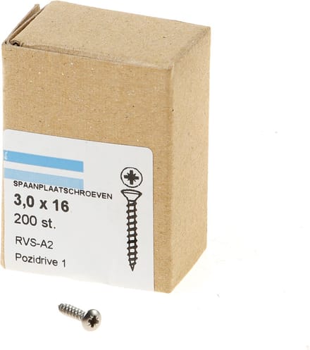 Spaanplaatschroef rvs-a2 pk pz-1 3.0x16 (200)