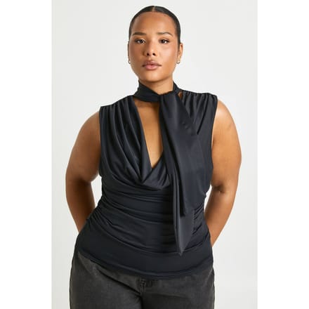 boohoo Dames Plus sjaal-wrap top met drapeerhals | Zwart | Maat: 48