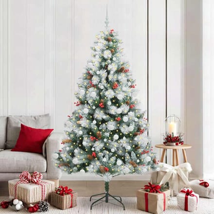 vidaXL - Kunstkerstboom - Groen - en - wit - 210 - cm - PVC - en - Metaal - en - Plastic