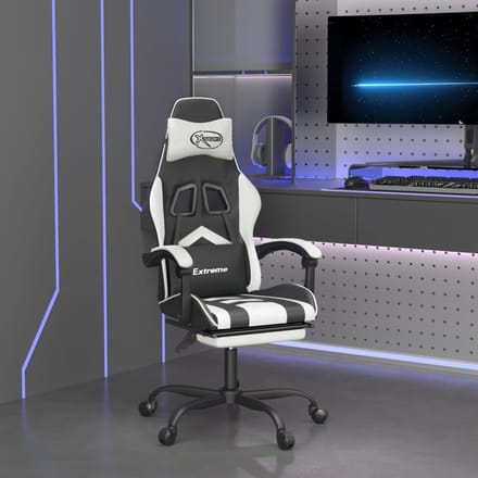 vidaXL - Gamestoel - met - voetensteun - kunstleer - zwart - en - wit