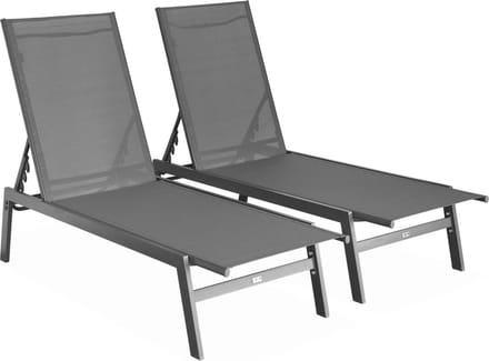 sweeek - Set van 2 ligstoelen in textileen en metaal, 5 posities - flora