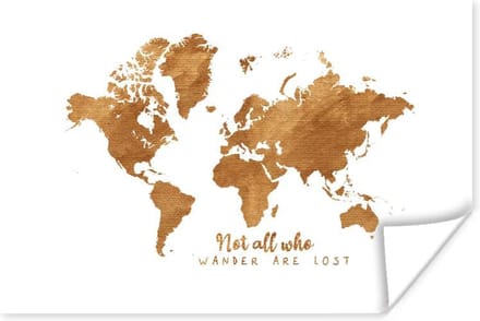 Poster - Wereldkaart - Brons - Touw - 120x80 cm