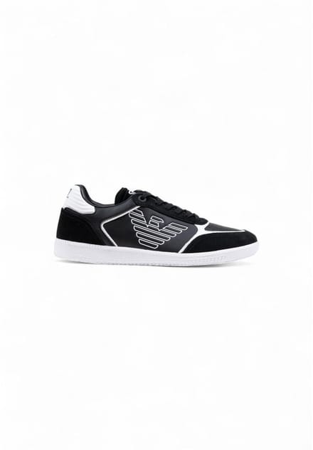 Slip-On Sporty Leather Sneakers with Laces - Black