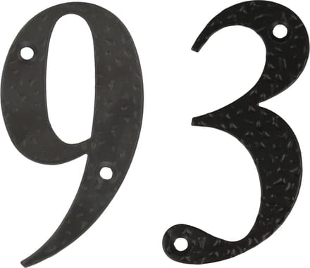AMIG Huisnummer 93 - massief gesmeed staal - 10cm - incl. bijpassende schroeven - zwart