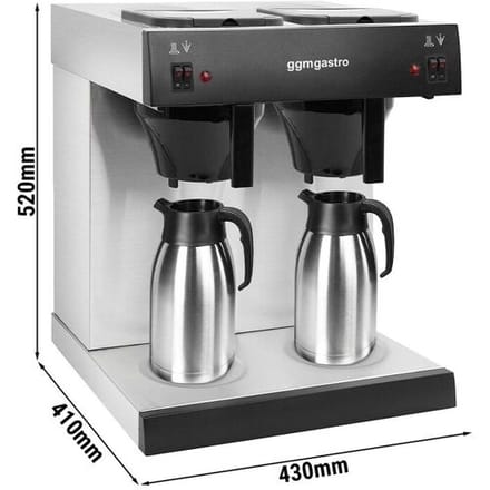 GGM Gastro Doppel-Filterkaffeemaschine - 2x 2 Liter - mit 2 Warmhalteplatten - inkl. 2 Isolierkannen