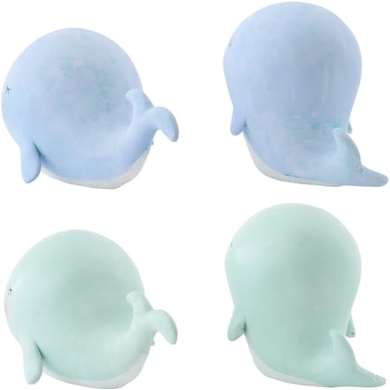 J-Line decoratie Walvis - polyesin - lichtgroen/lichtblauw - medium - set van 4