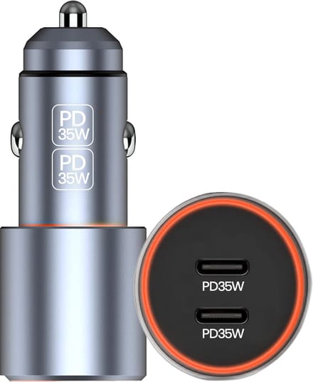 Xssive - Dubbele USB C Autolader (2 Poorten) - 40W Snellader - 35W PD & PPS Fast Charge - Metaal - Auto Oplader 12V/24V