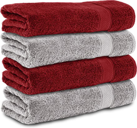 Komfortec Handdoekenset 4x Handdoek 50x100 cm - 100% Katoen -Silber-Aurorarot